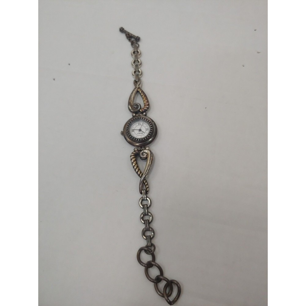 Brighton Charleston Watch Adjustable Bracelet Silver Band Gold Accent White Face